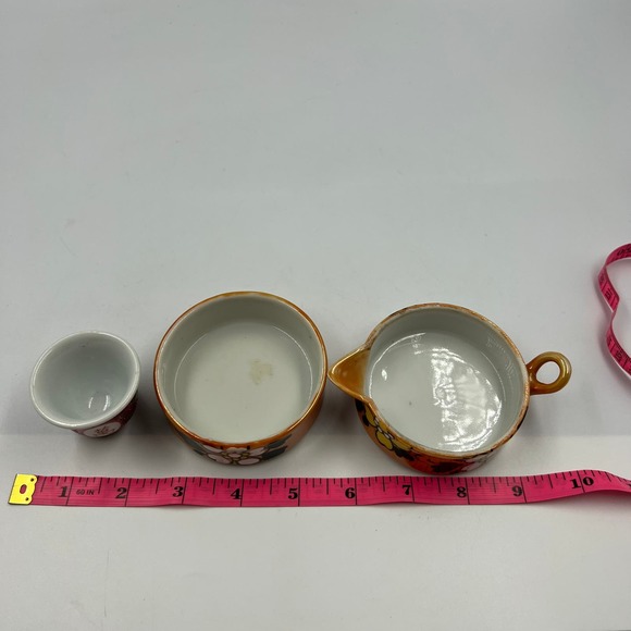 Vintage Ceramic Tea Set 3 Pieces Asian Pieces Hand Painted Look Stacking Pitcher - Picture 3 of 11